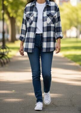 HFX Women's Snap Front Plaid Jacket Blue Size XL 4 Pockets